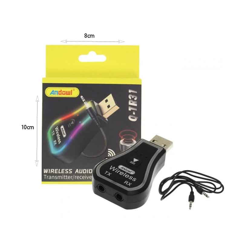 Andowl Ασύρματο Bluetooth audio Transmitter και Receiver USB μαύρο με RGB LED φωτισμό Q-TR31 - Wireless Audio Transmitter / Receiver - Image 5
