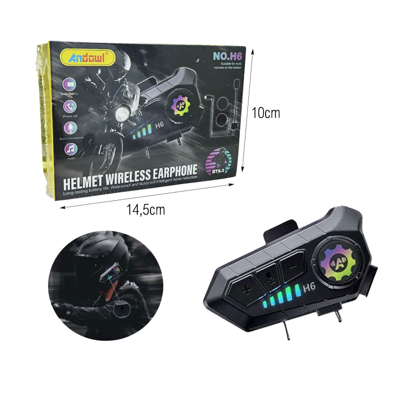 Andowl Ασύρματο Bluetooth Ακουστικό Κράνους Μοτοσικλέτας NO.H6 – Helmet Wireless Earphone - Image 2
