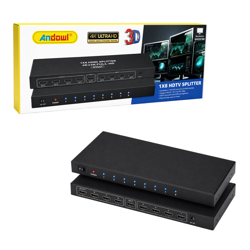 Andowl Διακλαδωτής HDMI 1 σε 8 4K Ultra HD με Υποστήριξη 3D Q-HD2100 - HDMI Splitter - sukki.gr