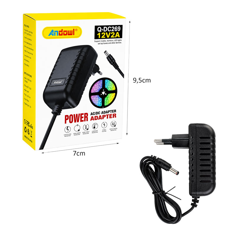 Andowl Τροφοδοτικό AC/DC 12V 2A με Βύσμα DC για LED και Ηλεκτρονικές Συσκευές Q-DC269 - AC/DC Power Adapter - Image 2