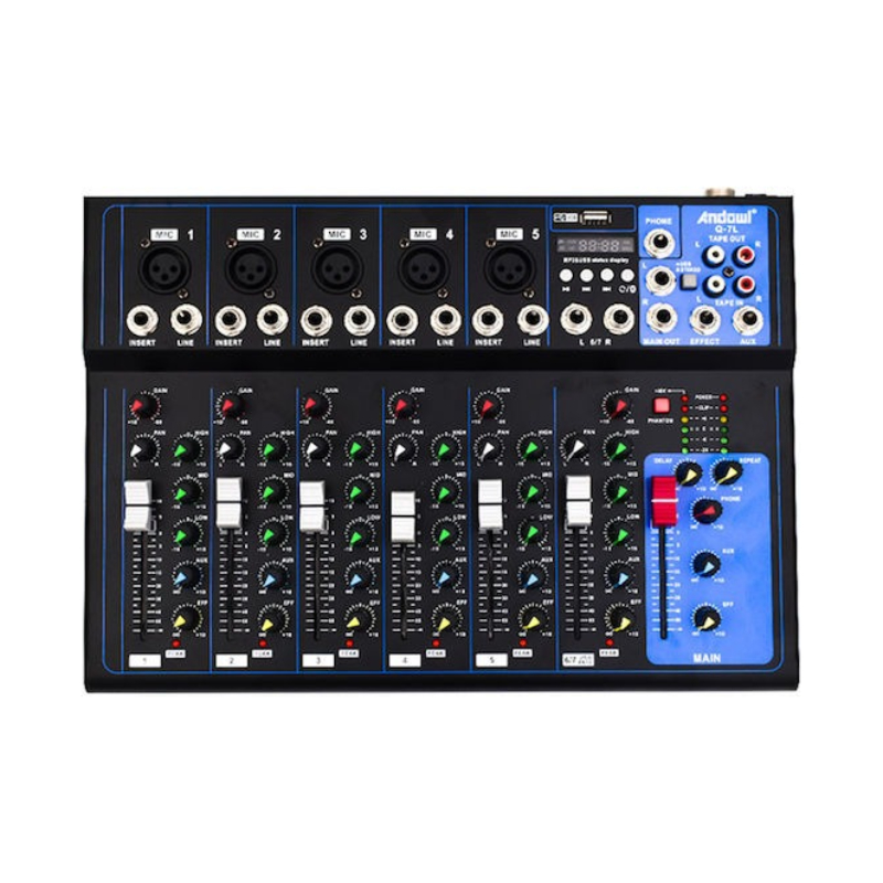 Andowl Επαγγελματική Κονσόλα Ήχου 7 Καναλιών Bluetooth USB Q-7L- Μίκτης Ήχου - Andowl Q-7L Professional 7-Channel Audio Mixer Console - Image 4