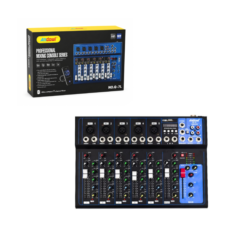 Andowl Επαγγελματική Κονσόλα Ήχου 7 Καναλιών Bluetooth USB Q-7L- Μίκτης Ήχου - Andowl Q-7L Professional 7-Channel Audio Mixer Console