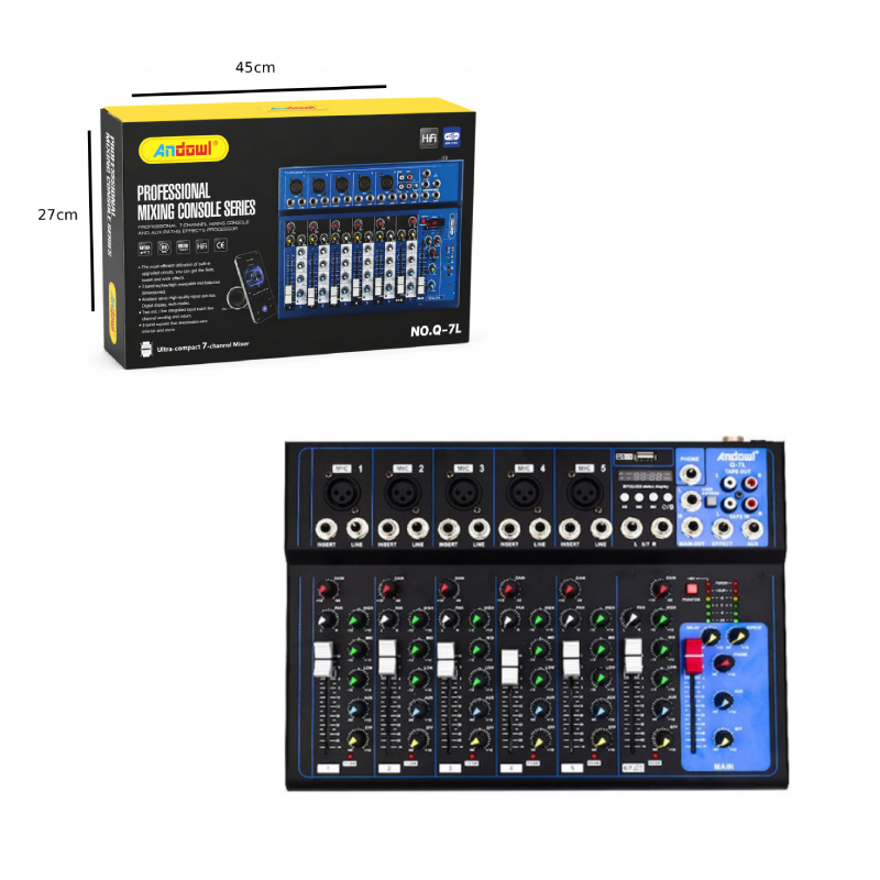 Andowl Επαγγελματική Κονσόλα Ήχου 7 Καναλιών Bluetooth USB Q-7L- Μίκτης Ήχου - Andowl Q-7L Professional 7-Channel Audio Mixer Console - Image 7