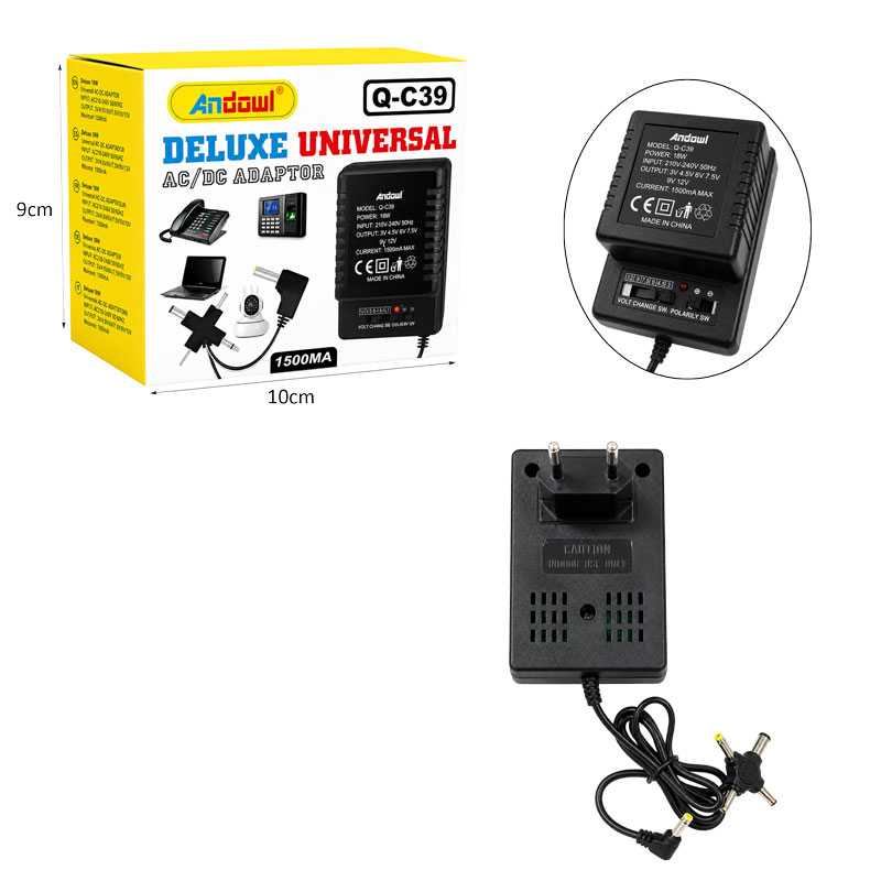 Andowl Ρυθμιζόμενο Τροφοδοτικό AC/DC Universal 1500mA με Εναλλάξιμα Βύσματα Q-C39 - Adjustable Universal AC/DC Power Adapter - Image 2