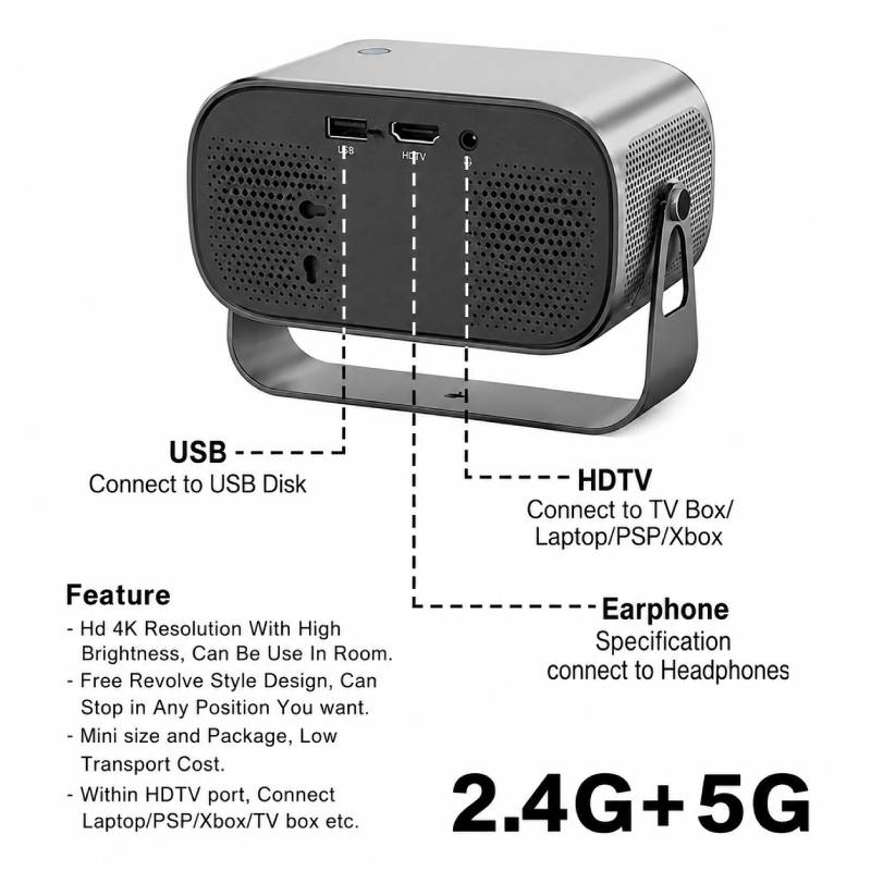 Andowl Έξυπνος Προβολέας 4K WiFi 2.4G+5G Android YG500 - Smart Projector - Image 3