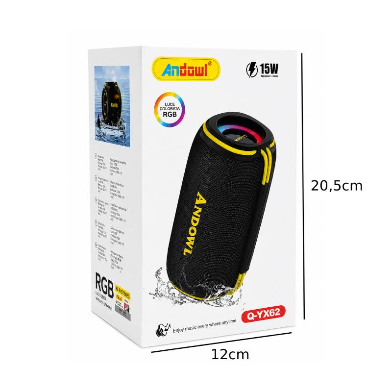 Andowl Φορητό Ασύρματο Ηχείο Bluetooth RGB 15W IPX6 Q-YX62 - Portable Bluetooth RGB Speaker - Image 2
