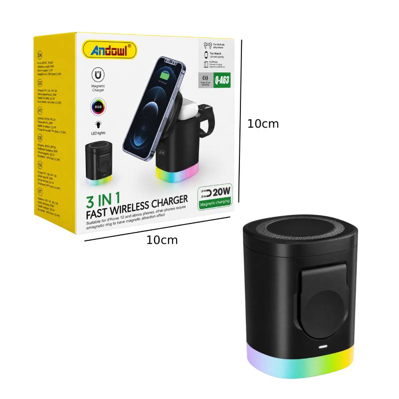 Andowl Φορτιστής Ασύρματης Φόρτισης 3 σε 1 MagSafe 20W Q-A63 - 3 in 1 Magnetic Fast Wireless Charger - Image 4