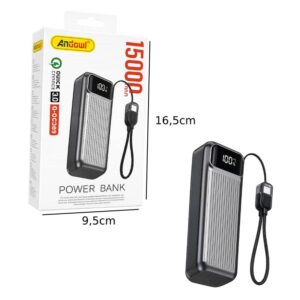 Alternative view of Andowl Power Bank 15000mAh Ταχείας Φόρτισης με Ψηφιακή Οθόνη & Ενσωματωμένο Καλώδιο Q-DC389 - Fast Charging Power Bank with Digital Display