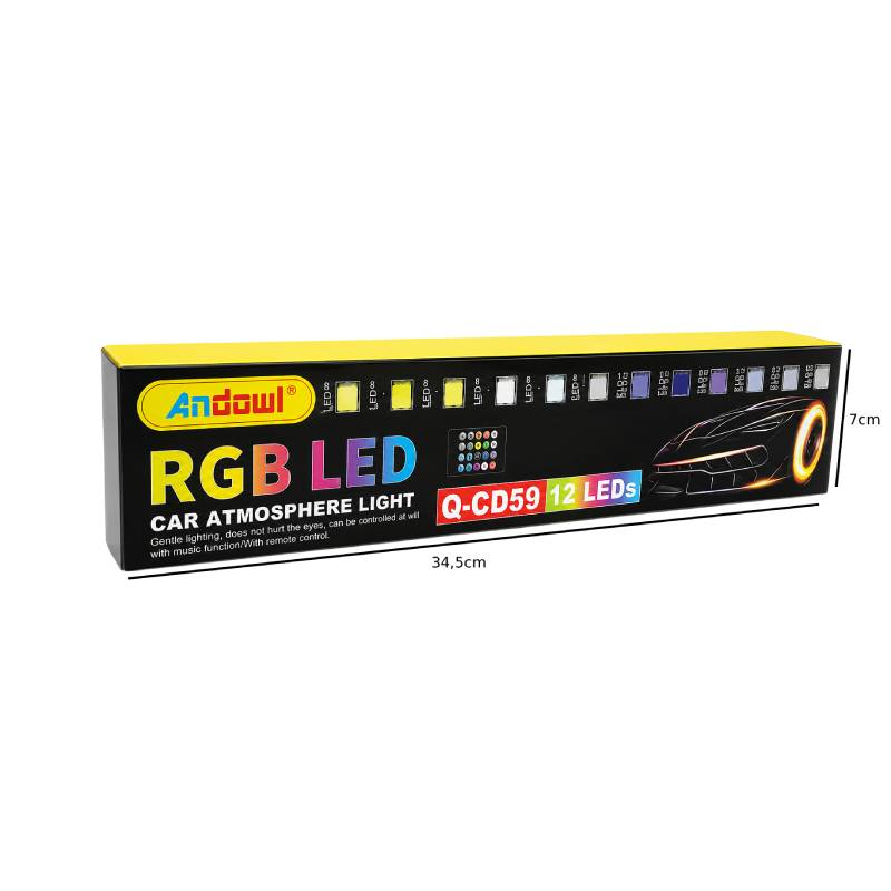 Andowl RGB LED Ατμοσφαιρικός Φωτισμός Αυτοκινήτου 12 LED Q-CD59 - RGB LED Car Atmosphere Light - Image 2