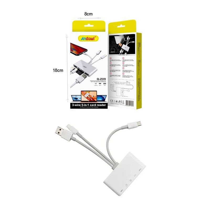 Andowl 5 σε 1 Lightning+Type C+USB A Card Reader με 3 Καλώδια Andowl Q-Z09 - 3-wire 5 in 1 card reader Q-Z09 - Image 6