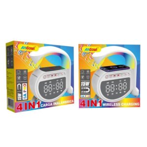 Andowl Ηχείο 4 σε 1 με Bluetooth, ασύρματο φορτιστή, ξυπνητήρι & ρολόι 15W 5A Pro - Wireless Charging Speaker