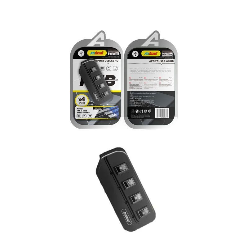 Andowl USB Hub 4 θυρών 2.0 με διακόπτες Q-HU150K - 4 Port USB - sukki.gr