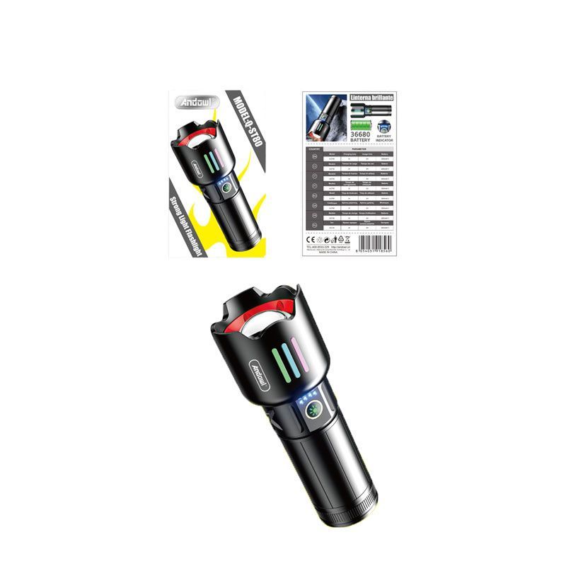 Ισχυρός Φακός Χειρός Επαναφορτιζόμενος LED Laser Andowl Q-ST80 - Strong Light Flashlight - sukki.gr