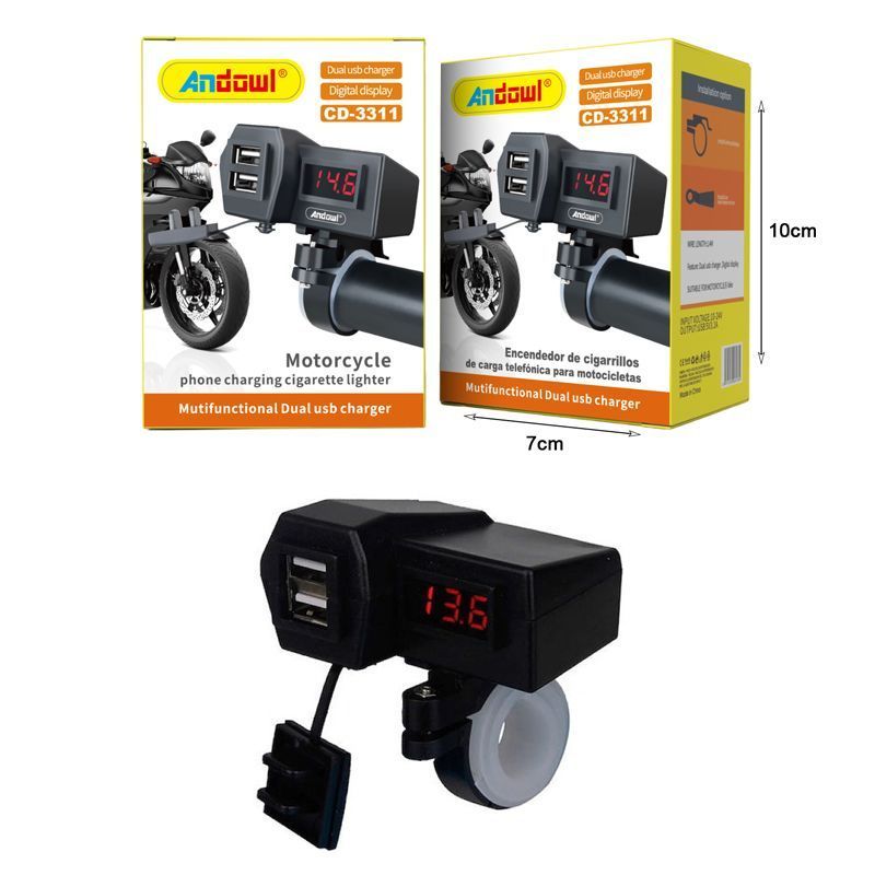 Andowl Φορτιστής Μοτοσυκλέτας με Θύρες 2xUSB CD-3311 - Motorcycle Phone Charging Cigarette Lighter - Image 3