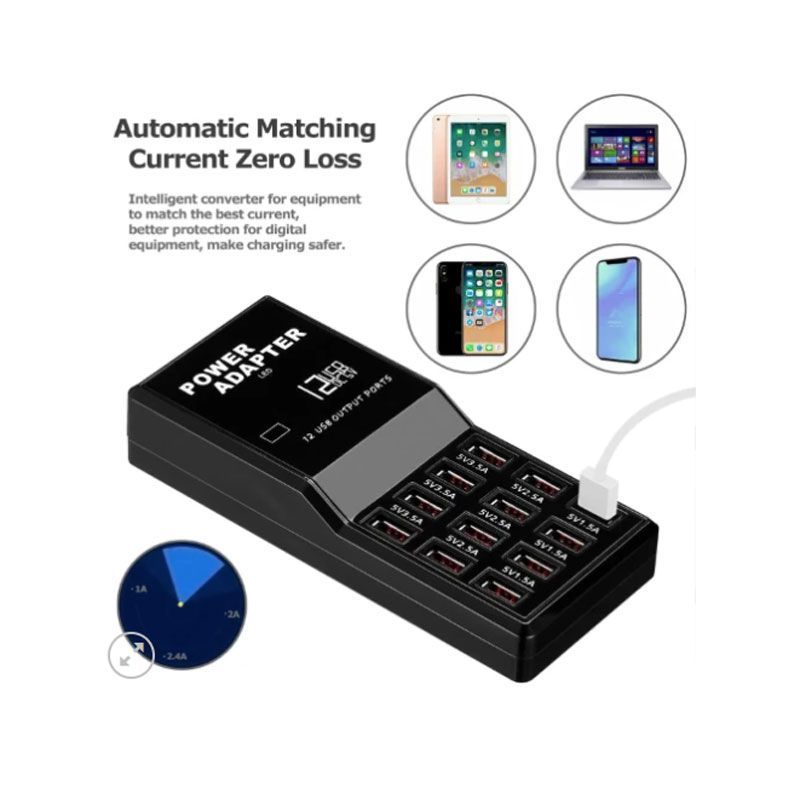 Andowl Βάση Φόρτισης με 12 Θύρες USB-A 60W σε Μαύρο χρώμα Q-CD630 - USB Fast Charger - Image 4