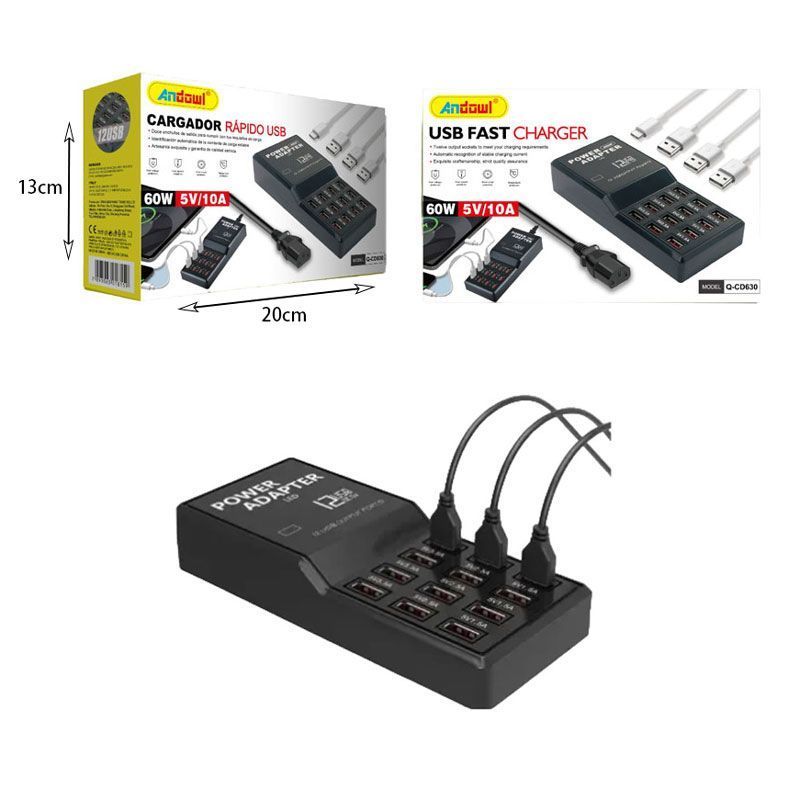 Andowl Βάση Φόρτισης με 12 Θύρες USB-A 60W σε Μαύρο χρώμα Q-CD630 - USB Fast Charger - Image 5