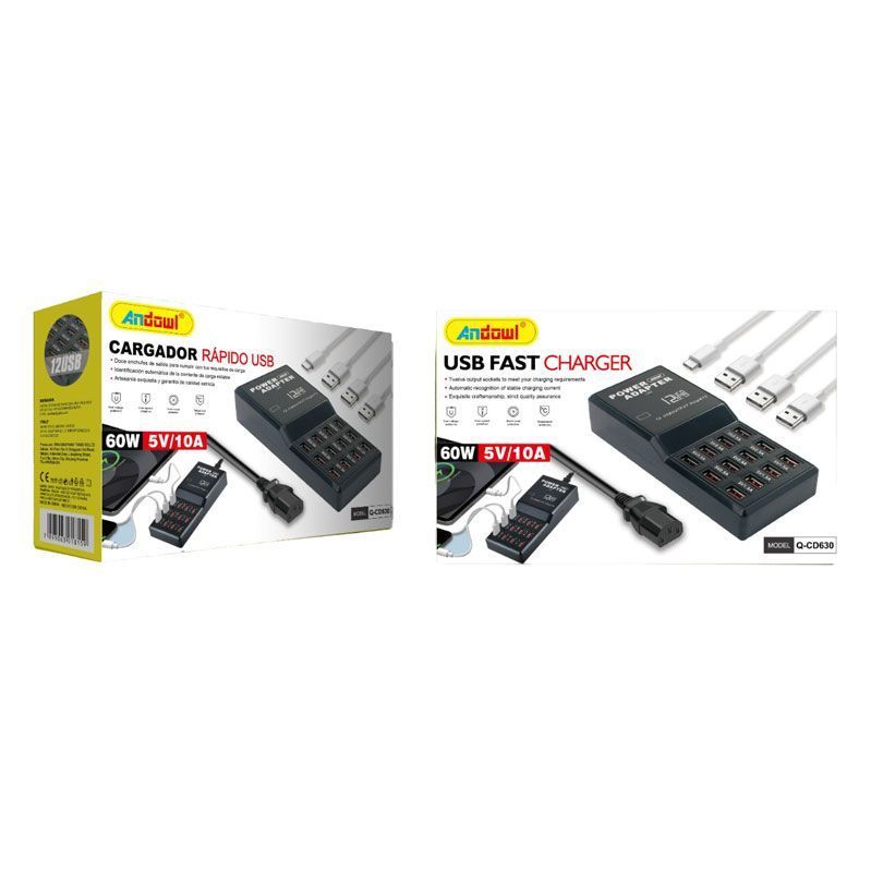 Andowl Βάση Φόρτισης με 12 Θύρες USB-A 60W σε Μαύρο χρώμα Q-CD630 - USB Fast Charger - Image 2