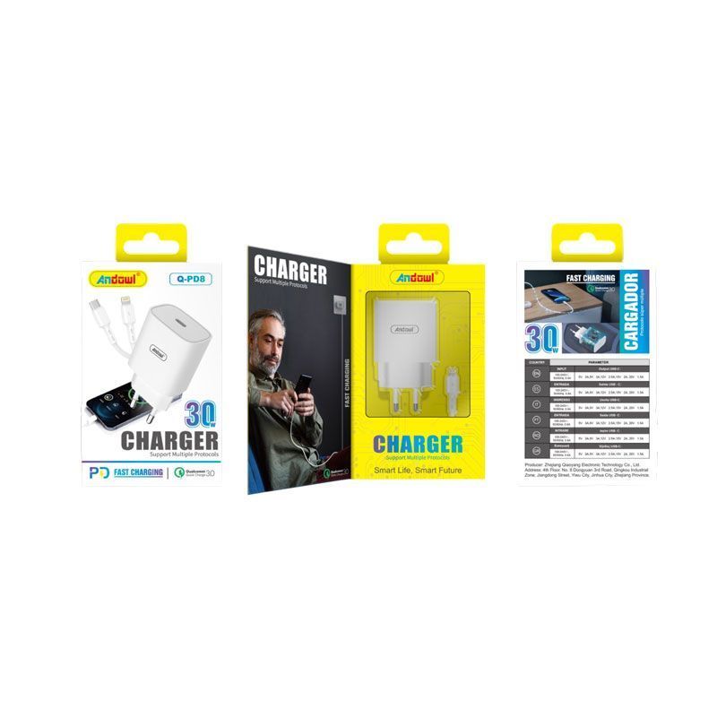 Andowl Φορτιστής με καλώδιο Type-C σε Lightning 30W Q-PD8 - Charger - sukki.gr