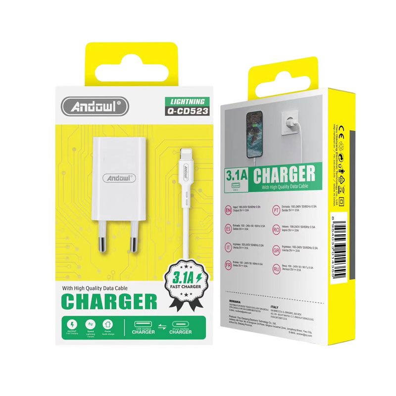 Andowl Φορτιστής με καλώδιο Lightning 1.5A Q-CD523 - Charger - sukki.gr