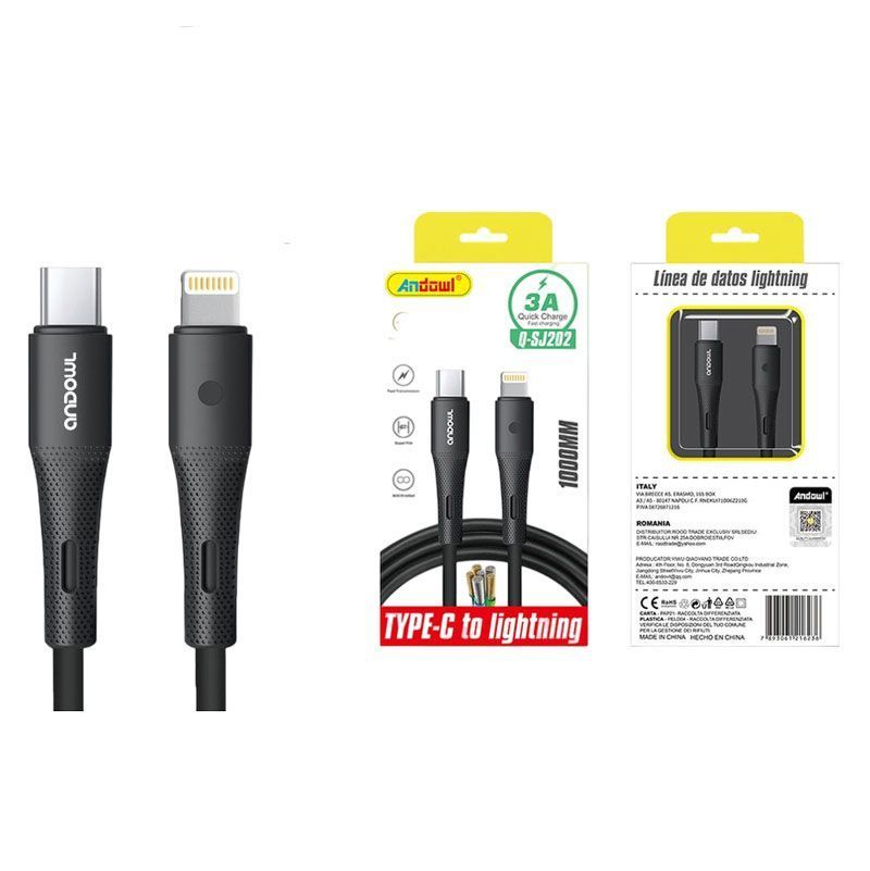 Andowl Καλώδιο Δεδομένων Type-C σε Lightning 1m 3A Q-SJ202 - Data Cable - sukki.gr