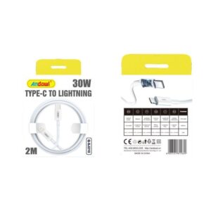 Andowl Καλώδιο φόρτισης USB 2 μέτρων Type-C σε Lightning 30W Q-SJ210- USB Data Cable - sukki.gr