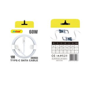 Alternative view of Andowl Q-SJ230 Καλώδιο γρήγορης φόρτισης TypeC 60W PD 1m Λευκό - Data Cable
