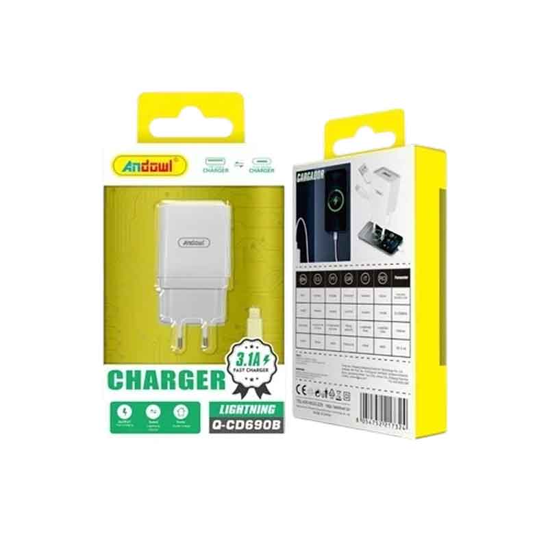 Andowl Φορτιστής κινητού με καλώδιο Lightning Q-CD690B - Mobile charger with Lightning cable - sukki.gr