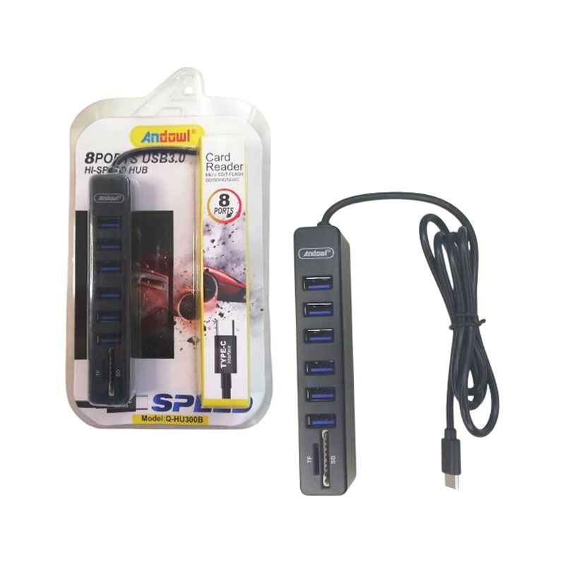Andowl USB 3.0 Hub 8 Θυρών με σύνδεση USB-C Q-HU300B - Card Reader - sukki.gr