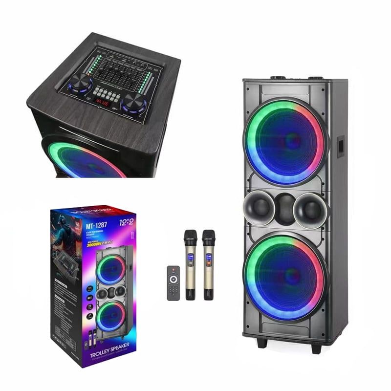Φορητό ηχείο με 2 μικρόφωνα 12"*2 P.M.P.O. 30000W MT-1287 - Portable stage performance bluetooth trolley speaker - sukki.gr