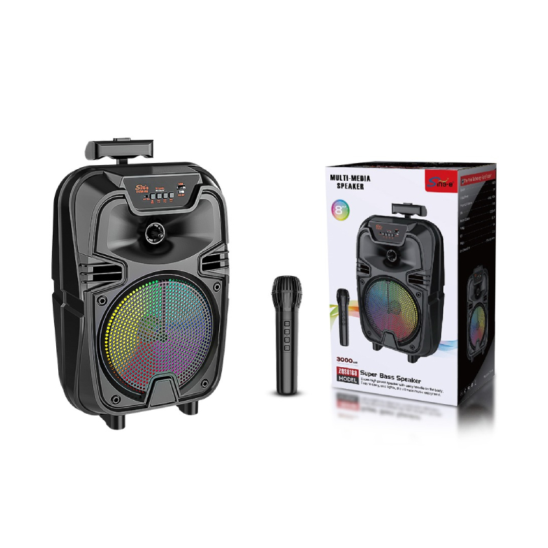 Sing-e Φορητό Bluetooth Ηχείο Karaoke 8" με Ασύρματο Μικρόφωνο & LED Φωτισμό ZQS8188- 8" Portable Bluetooth Karaoke Speaker with Wireless Microphone & LED Lights