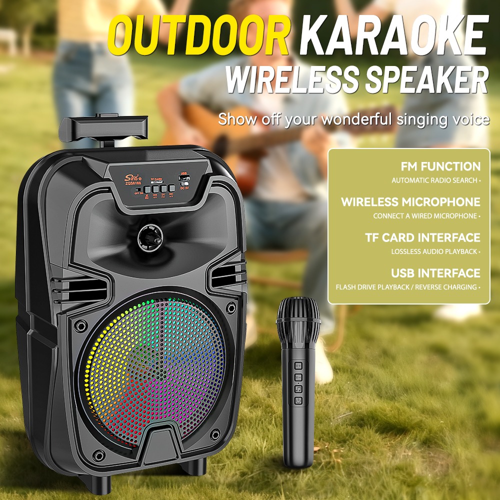 Sing-e Φορητό Bluetooth Ηχείο Karaoke 8" με Ασύρματο Μικρόφωνο & LED Φωτισμό ZQS8188- 8" Portable Bluetooth Karaoke Speaker with Wireless Microphone & LED Lights - Image 4