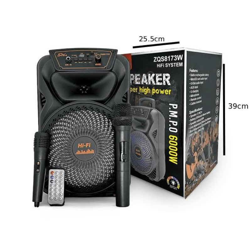 SING-E Φορητό Bluetooth Ηχείο Karaoke 8" με 2 Ασύρματα Μικρόφωνα & Τηλεχειριστήριο ZQS8173W - Portable Bluetooth Karaoke Speaker with 2 Wireless Microphones & Remote Control - Image 2