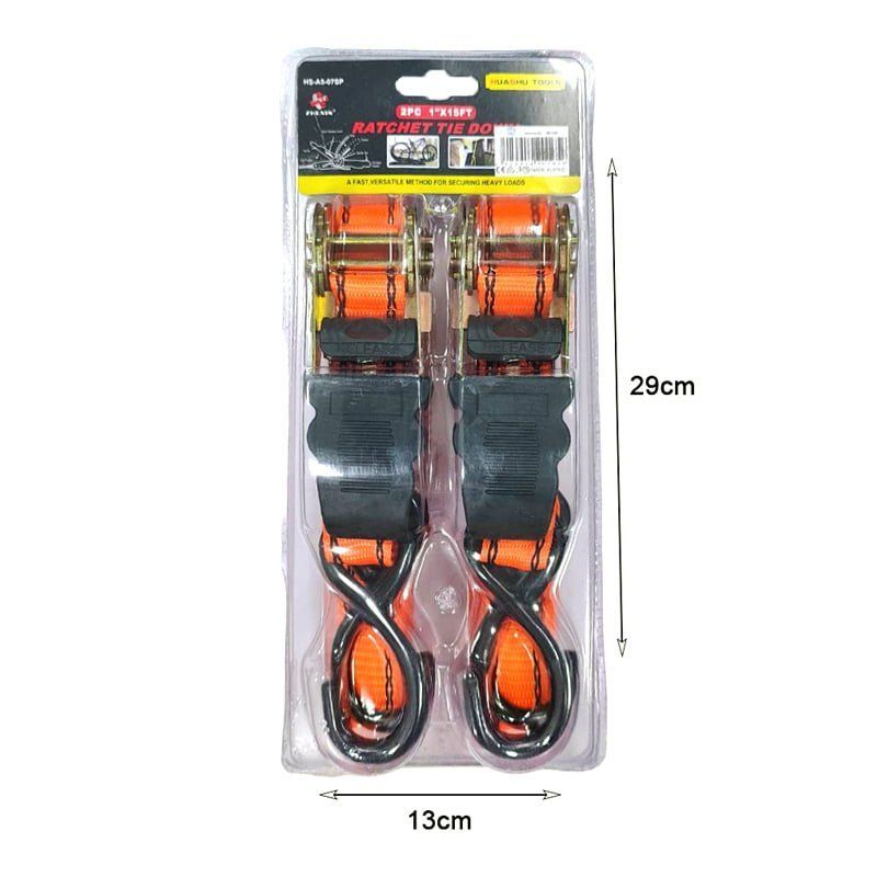 Zhexin Ιμάντας φορτίων 2τεμ 1" x 15FT - Λουριά για στερέωση φορτίου HS-A5-07SP - Ratchet tie - Image 2