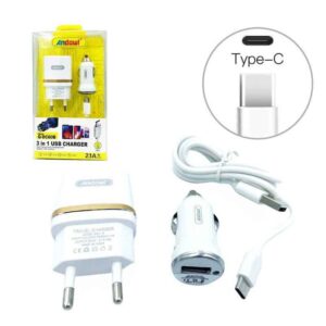 Andowl Σετ Αυτοκίνητου και Πρίζας με Θύρα USB-A και Καλώδιο USB-C Λευκός Q-DC60B - sukki.gr