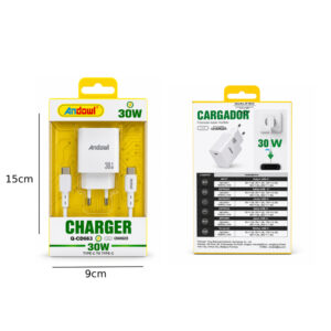 Alternative view of Andowl Φορτιστής USB-C PD 30W με Καλώδιο Type-C σε Type-C Q-CD663 - 30W USB-C PD Charger with Type-C to Type-C Cable