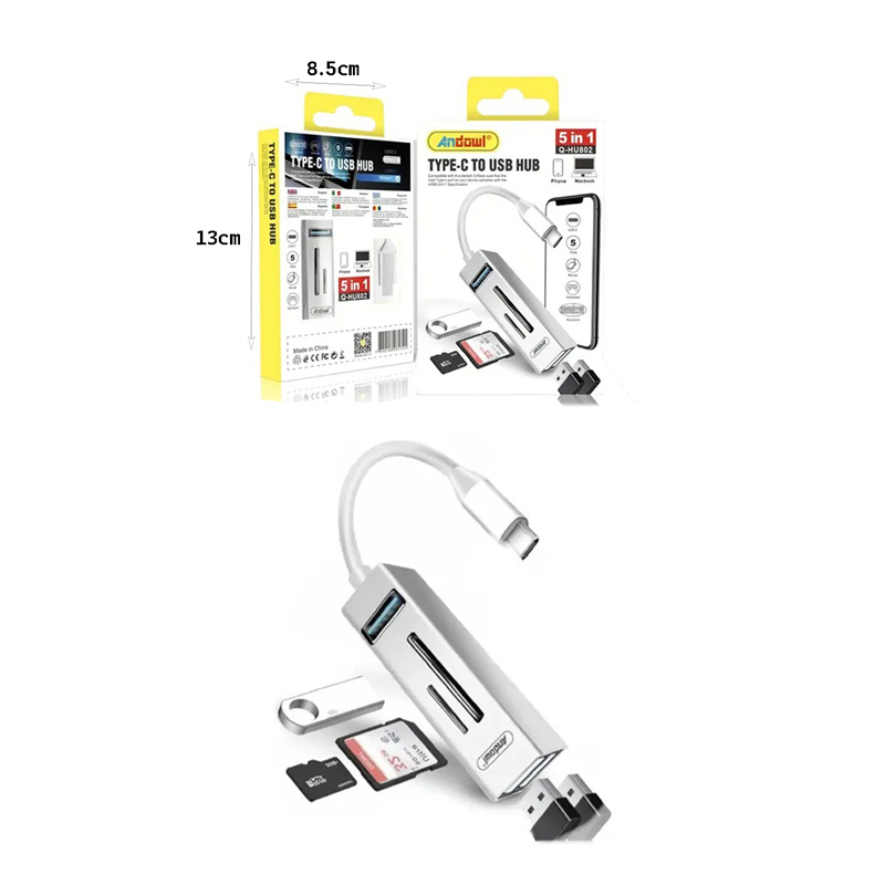 Πολυλειτουργικό Hub USB Type C 5 σε 1 με Αναγνώστη Καρτών και Θύρες USB - Multiport USB Type C Hub 5 in 1 with Card Reader and USB Ports - Image 3
