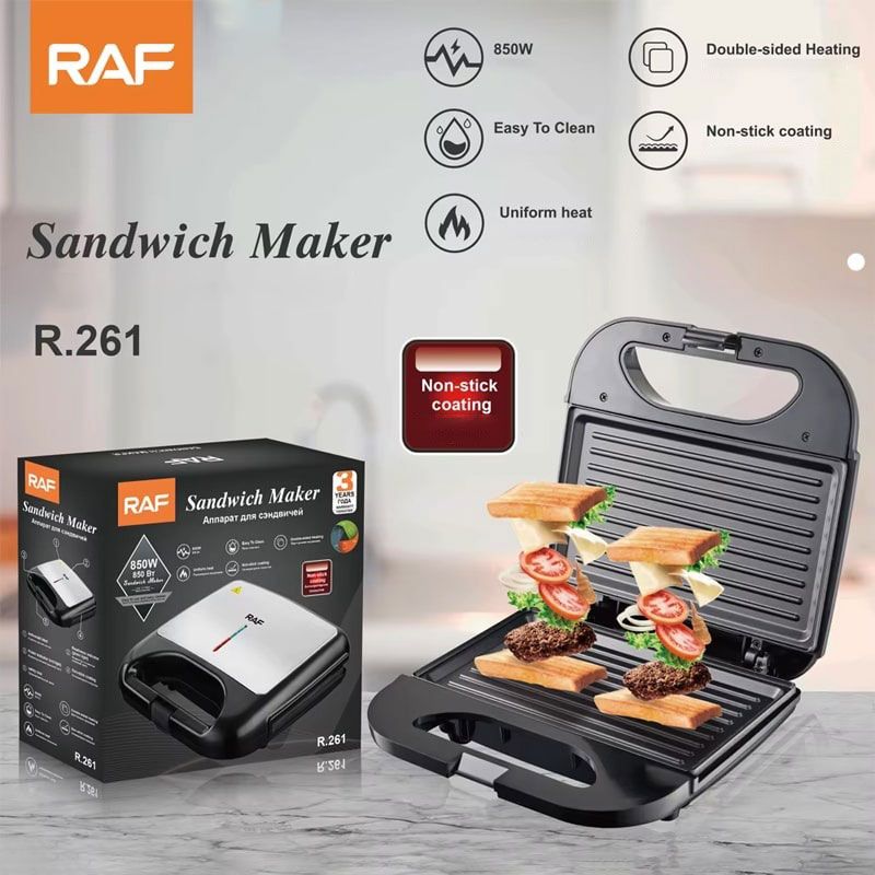 RAF Τοστιέρα με Αντικολλητικές Πλάκες 850W R.261 - Sandwich Maker with Non-Stick Plates - Image 2