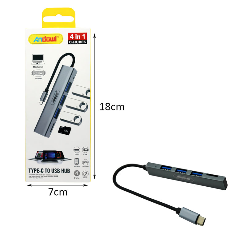 Andowl Αντάπτορας Hub Type-C σε 4 Θύρες USB 3.0 4 in 1 Q-HU806 - Hub Adapter 4 in 1 - Image 2