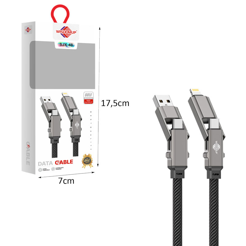 Wisdomup Καλώδιο Φόρτισης και Δεδομένων USB σε Lightning με Μεταλλικά Βύσματα 60W SJX-48 - USB to Lightning Fast Charging Data Cable 60W with Metal Connectors - Image 2