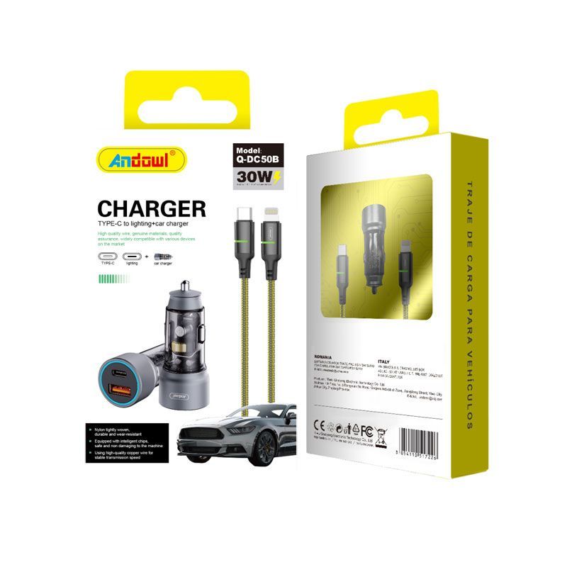 Andowl Φορτιστής αυτοκινήτου με καλώδιο Type-C σε Lighting Q-DC50B - Charger - sukki.gr