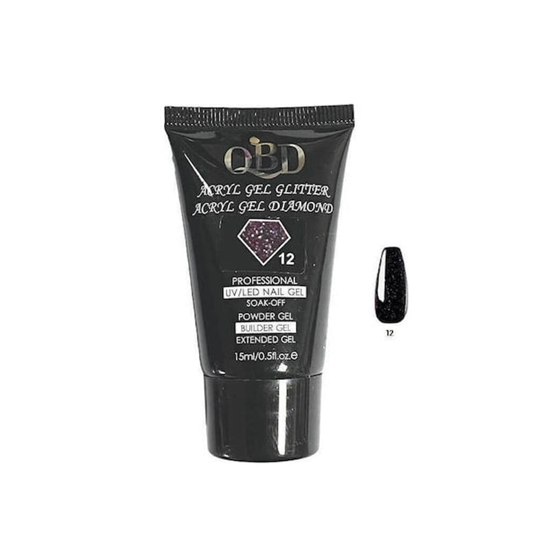 QBD Ακρυλικό τζελ χτισίματος νυχιών #12 - Diamond Acrylic gel glitter UV/LED Nail gel - sukki.gr