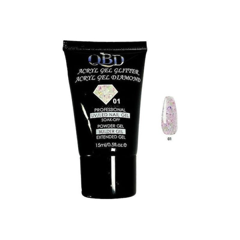 QBD Ακρυλικό τζελ χτισίματος νυχιών #01 - Diamond Acrylic gel glitter UV/LED Nail gel - sukki.gr