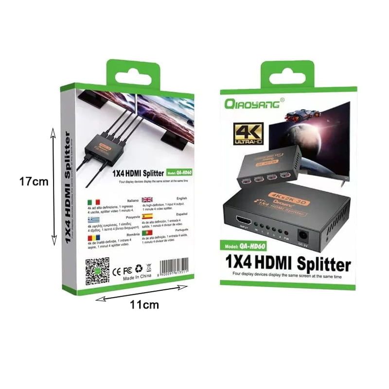 Qiaoyang HDMI splitter 1x4 Διαχωριστής σήματος από 1 είσοδο σε 4 εξόδους QA-HD60 - Image 2
