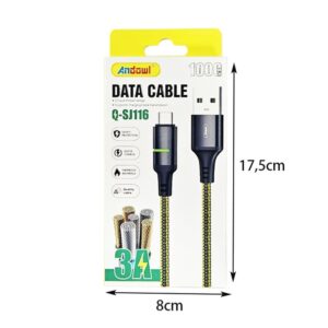 Alternative view of Andowl  Καλώδιο Δεδομένων USB σε Type-C – 3A Q-SJ116 - Data Cable