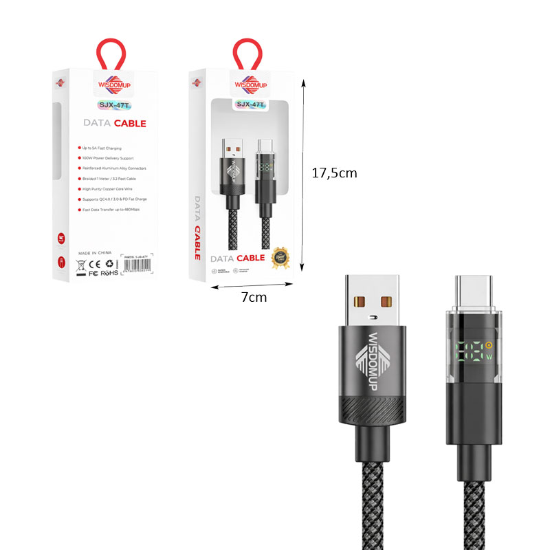 Wisdomup Καλώδιο Δεδομένων USB Type-C με Οθόνη LED SJX-47T – USB Type-C Data Cable with LED Display SJX-47T - Image 3
