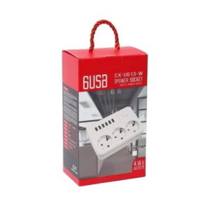 Πολύμπριζο 3 θέσεων και 6 θύρες USB 4.1Α CX-U613 - 6USB 3 Power socket - sukki.gr