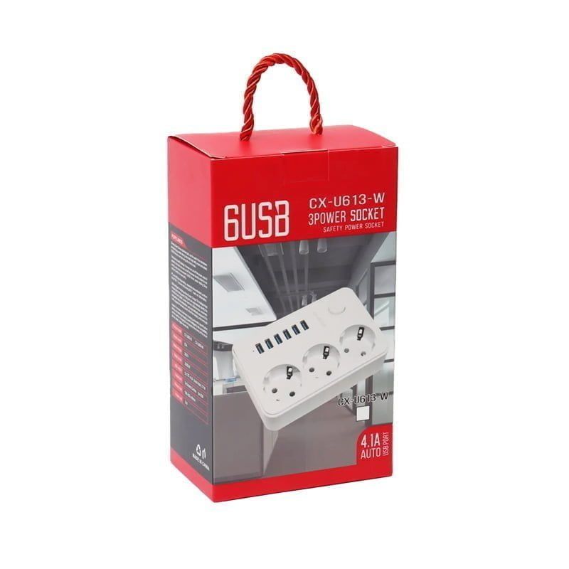 Πολύμπριζο 3 θέσεων και 6 θύρες USB 4.1Α CX-U613 - 6USB 3 Power socket - sukki.gr