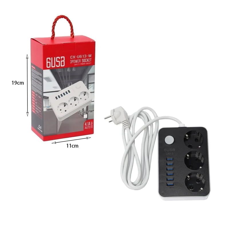 Πολύμπριζο 3 θέσεων και 6 θύρες USB 4.1Α CX-U613 - 6USB 3 Power socket - Image 3