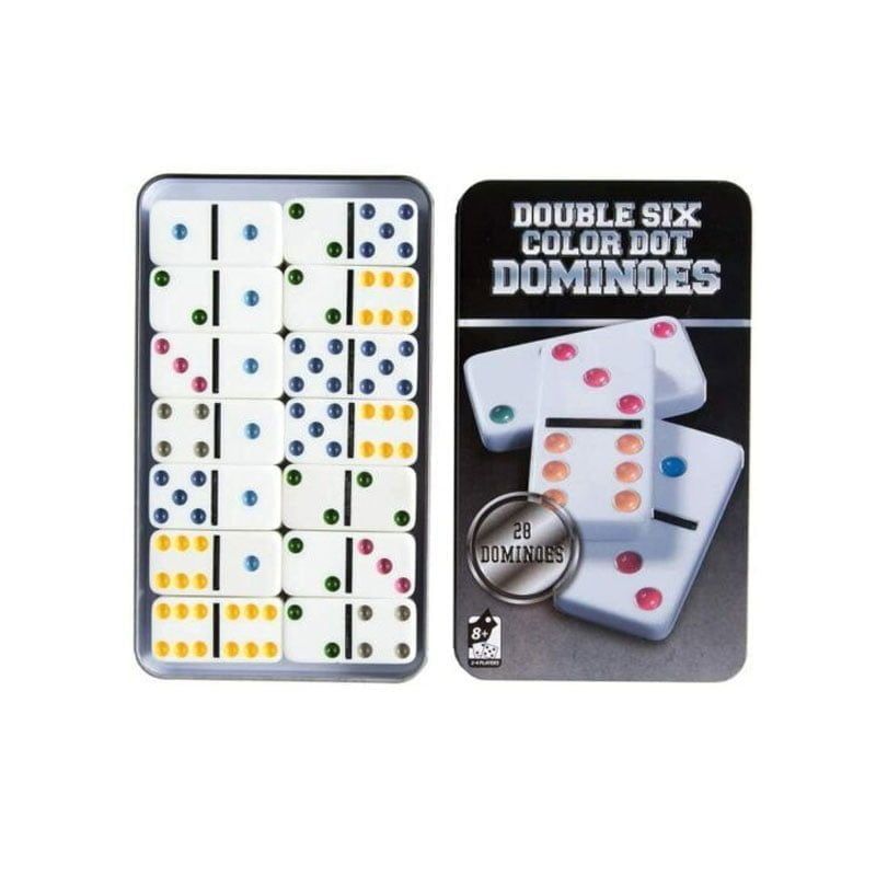 Έγχρωμο Ντόμινο σε Μεταλλικό κουτί 28 τεμ. – Double six color dot dominoes - sukki.gr