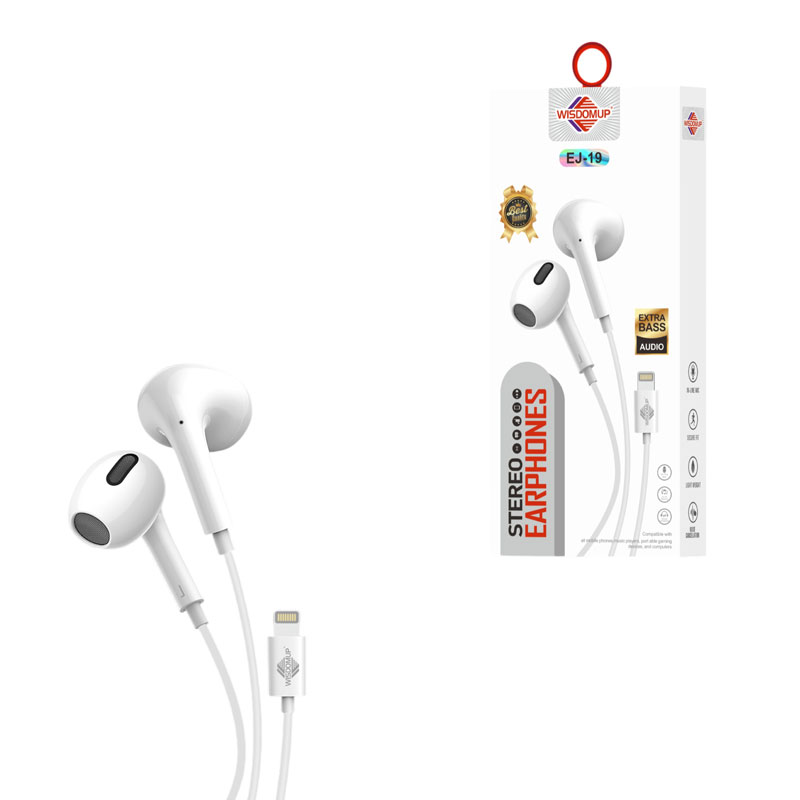 Wisdomup Ενσύρματα Ακουστικά Stereo με Lightning Σύνδεση EJ-19 - Wired Stereo Earphones with Lightning Connector - sukki.gr